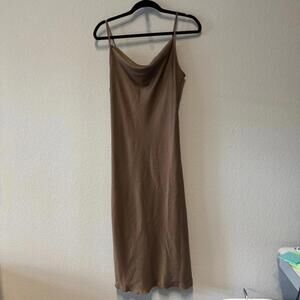 Bebe Satin Cowl Neck Slip Midi Dress | Size S